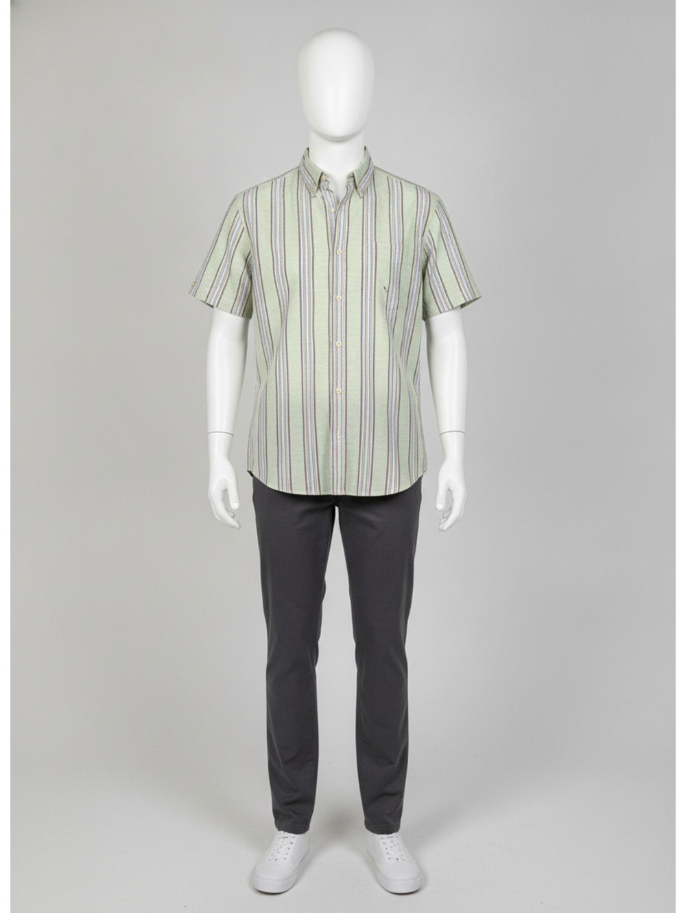 Ben Sherman Men's Short Sleeve Button-Up Shirt Striped Green